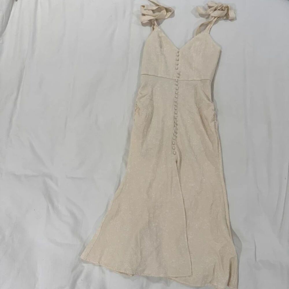 MOTF Midi Jacquard Tie Strap Button Front Dress Cream Small